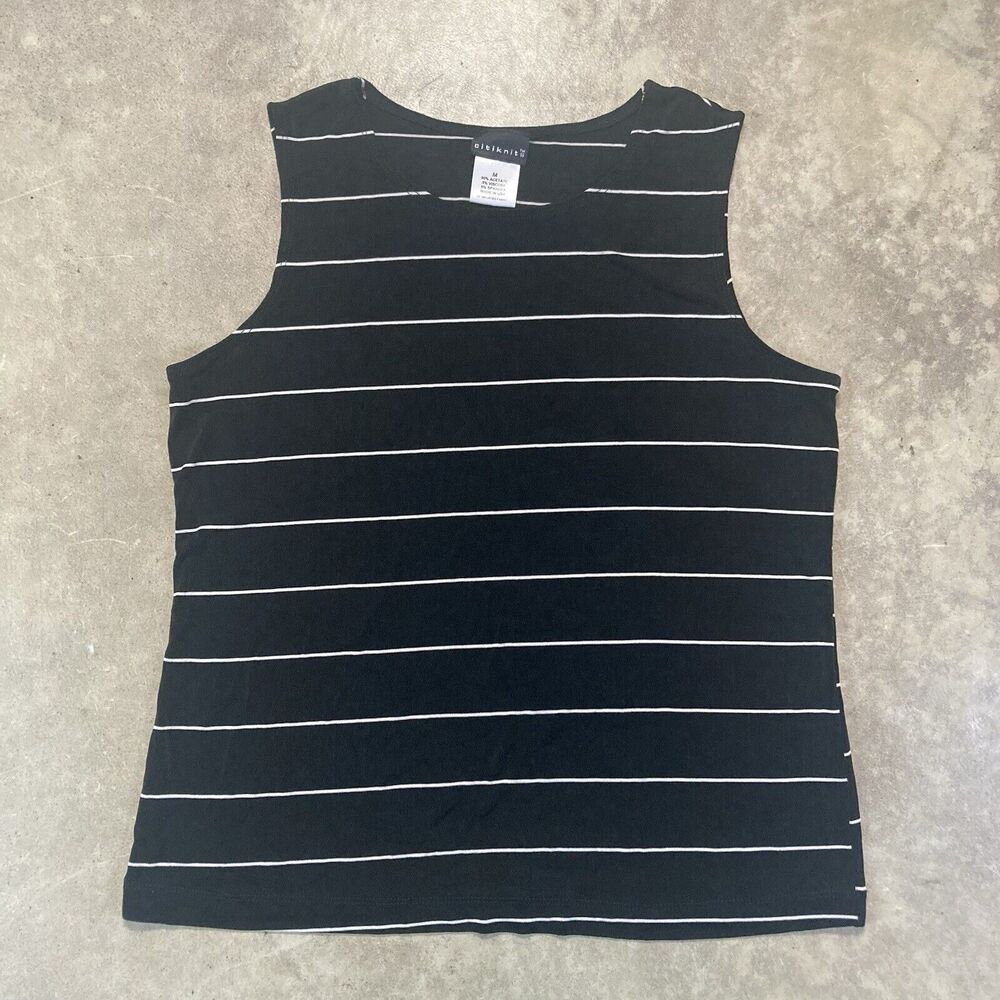 Citiknit Tank Top Womens Medium Black‎ White Striped Round Neck USA